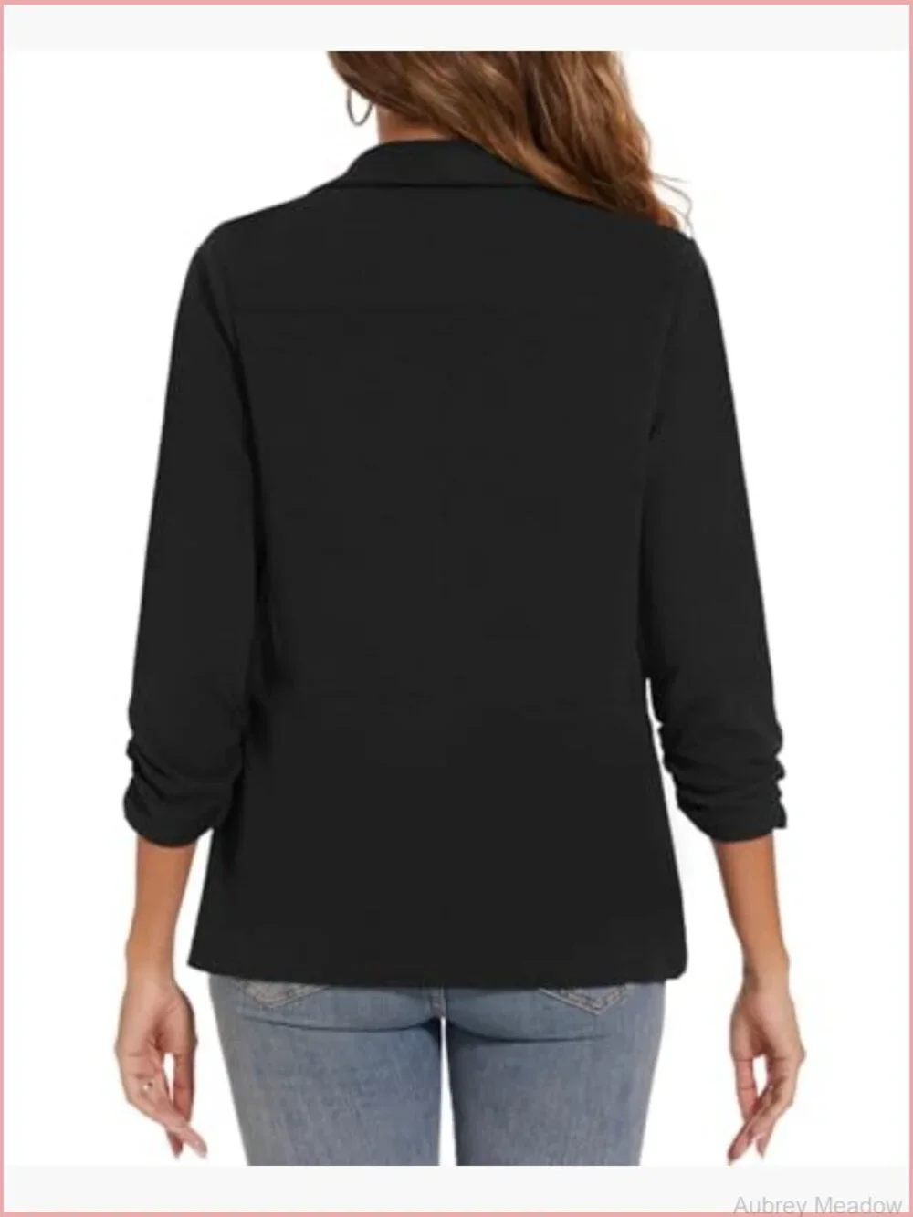 Women Casual Shawl Lapel Ruched 3/4 Sleeve Open Front Blazer Jacket